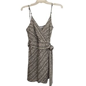 Zara Brown Ivory Geometric Faux Wrap Mini Dress